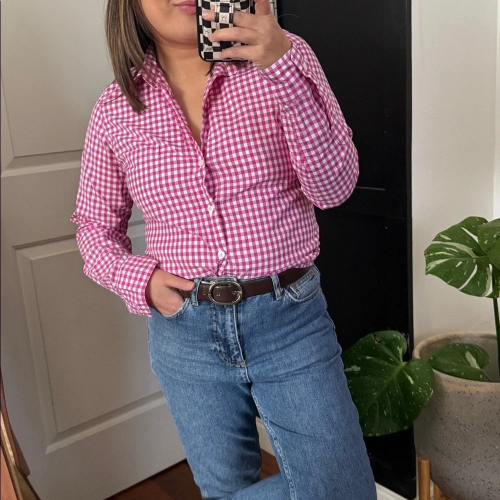 Frank & Eileen Multi Pink Gingham Signature Crinkle. Size S - Picture 2 of 9